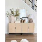 Bohemian Rattan Accent Cabinet with Adjustable Shelves & Metal Legs, Light Oak