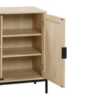 Bohemian Rattan Accent Cabinet with Adjustable Shelves & Metal Legs, Light Oak