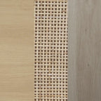 Bohemian Rattan Accent Cabinet with Adjustable Shelves & Metal Legs, Light Oak