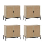 Bohemian Rattan Accent Cabinet with Adjustable Shelves & Metal Legs, Light Oak