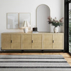 Bohemian Rattan Accent Cabinet with Adjustable Shelves & Metal Legs, Light Oak