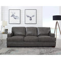Top Grain Leather Sofa with Goose Down Cushions & Pocketed Coils, 95" 3-Seat, Cross-Stitch Armrest