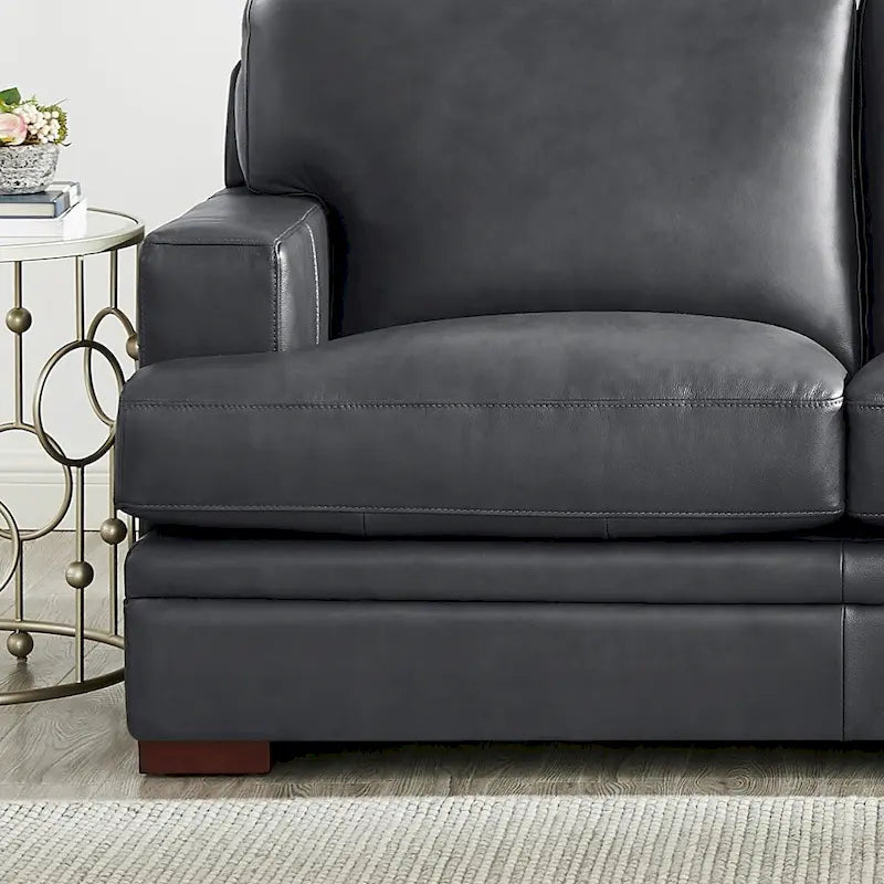 Top Grain Leather Sofa with Goose Down Cushions & Pocketed Coils, 95" 3-Seat, Cross-Stitch Armrest