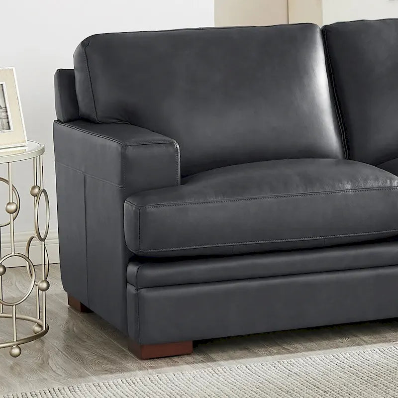 Top Grain Leather Sofa with Goose Down Cushions & Pocketed Coils, 95" 3-Seat, Cross-Stitch Armrest