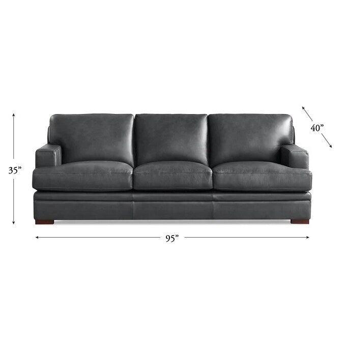 Top Grain Leather Sofa with Goose Down Cushions & Pocketed Coils, 95" 3-Seat, Cross-Stitch Armrest