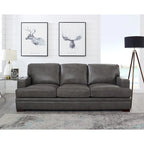 Top Grain Leather Sofa with Goose Down Cushions & Pocketed Coils, 95" 3-Seat, Cross-Stitch Armrest