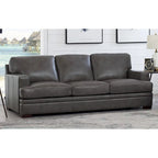 Top Grain Leather Sofa with Goose Down Cushions & Pocketed Coils, 95" 3-Seat, Cross-Stitch Armrest