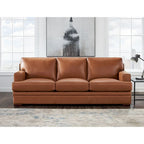 Top Grain Leather Sofa with Goose Down Cushions & Pocketed Coils, 95" 3-Seat, Cross-Stitch Armrest