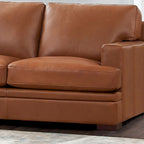 Top Grain Leather Sofa with Goose Down Cushions & Pocketed Coils, 95" 3-Seat, Cross-Stitch Armrest