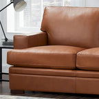 Top Grain Leather Sofa with Goose Down Cushions & Pocketed Coils, 95" 3-Seat, Cross-Stitch Armrest