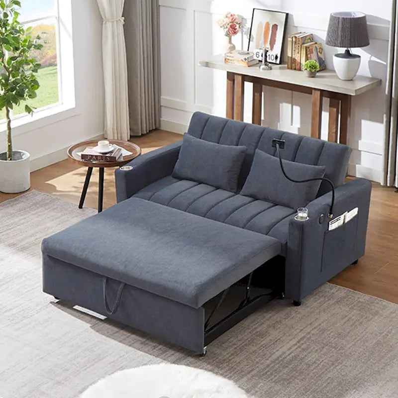 Convertible Sofa Bed with 3-Angle Adjustable Backrest, USB Ports, Cup Holders & Side Pockets, 1100 lbs Capacity