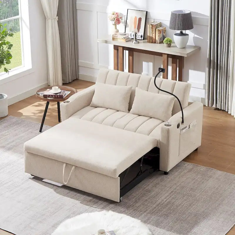 Convertible Sofa Bed with 3-Angle Adjustable Backrest, USB Ports, Cup Holders & Side Pockets, 1100 lbs Capacity