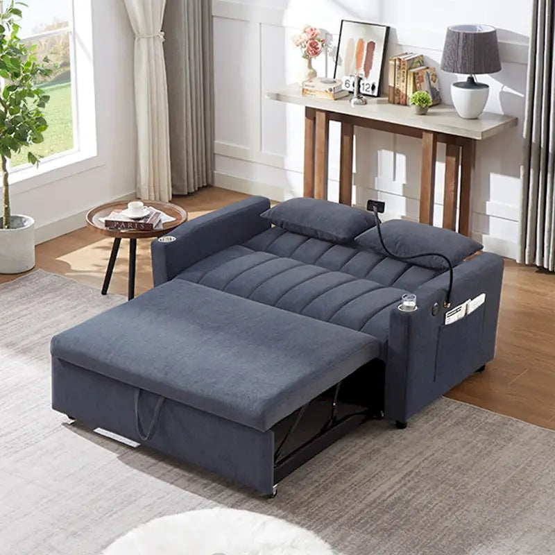 Convertible Sofa Bed with 3-Angle Adjustable Backrest, USB Ports, Cup Holders & Side Pockets, 1100 lbs Capacity