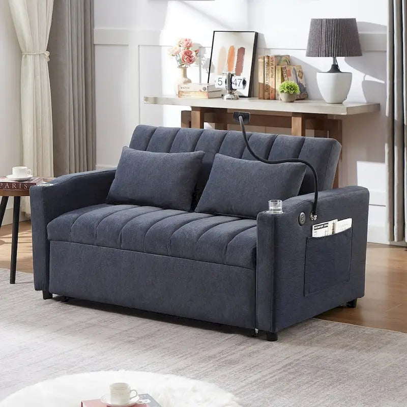 Convertible Sofa Bed with 3-Angle Adjustable Backrest, USB Ports, Cup Holders & Side Pockets, 1100 lbs Capacity