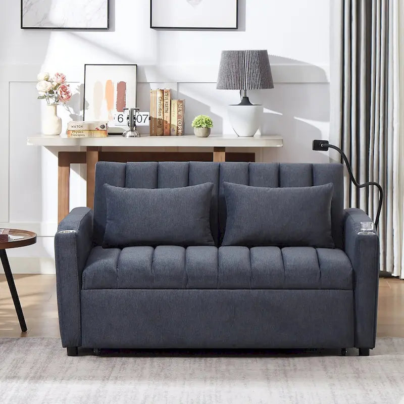 Convertible Sofa Bed with 3-Angle Adjustable Backrest, USB Ports, Cup Holders & Side Pockets, 1100 lbs Capacity