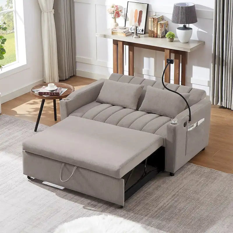 Convertible Sofa Bed with 3-Angle Adjustable Backrest, USB Ports, Cup Holders & Side Pockets, 1100 lbs Capacity