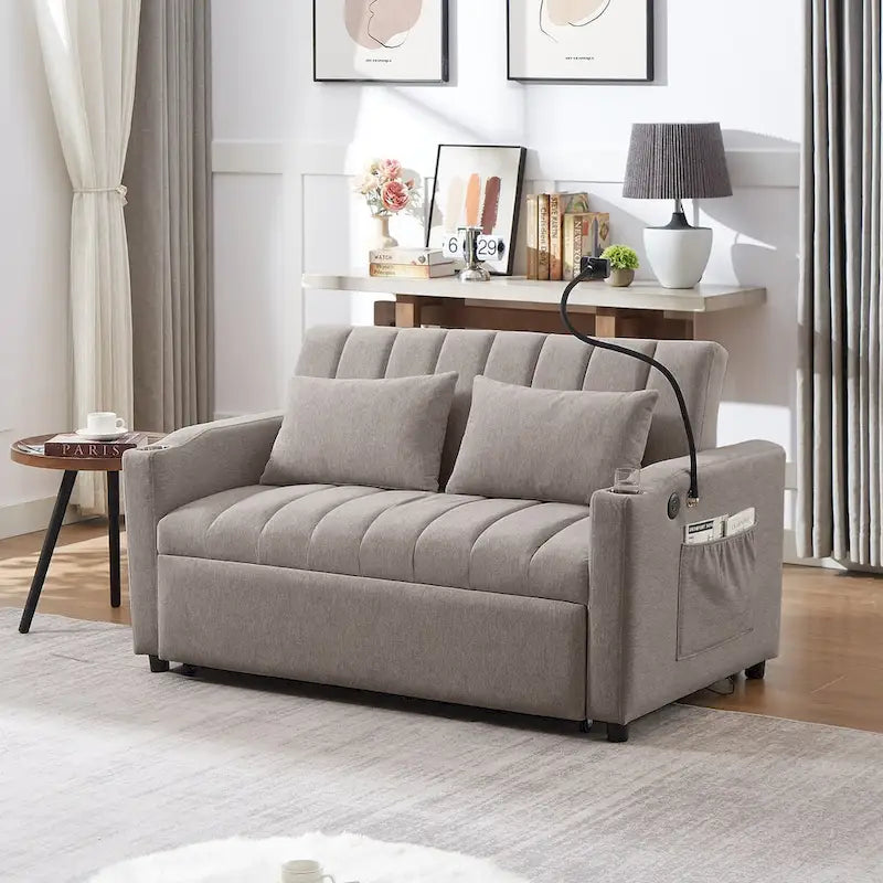Convertible Sofa Bed with 3-Angle Adjustable Backrest, USB Ports, Cup Holders & Side Pockets, 1100 lbs Capacity