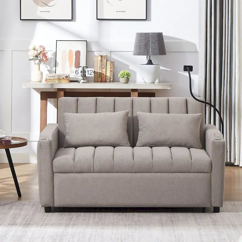 Convertible Sofa Bed with 3-Angle Adjustable Backrest, USB Ports, Cup Holders & Side Pockets, 1100 lbs Capacity