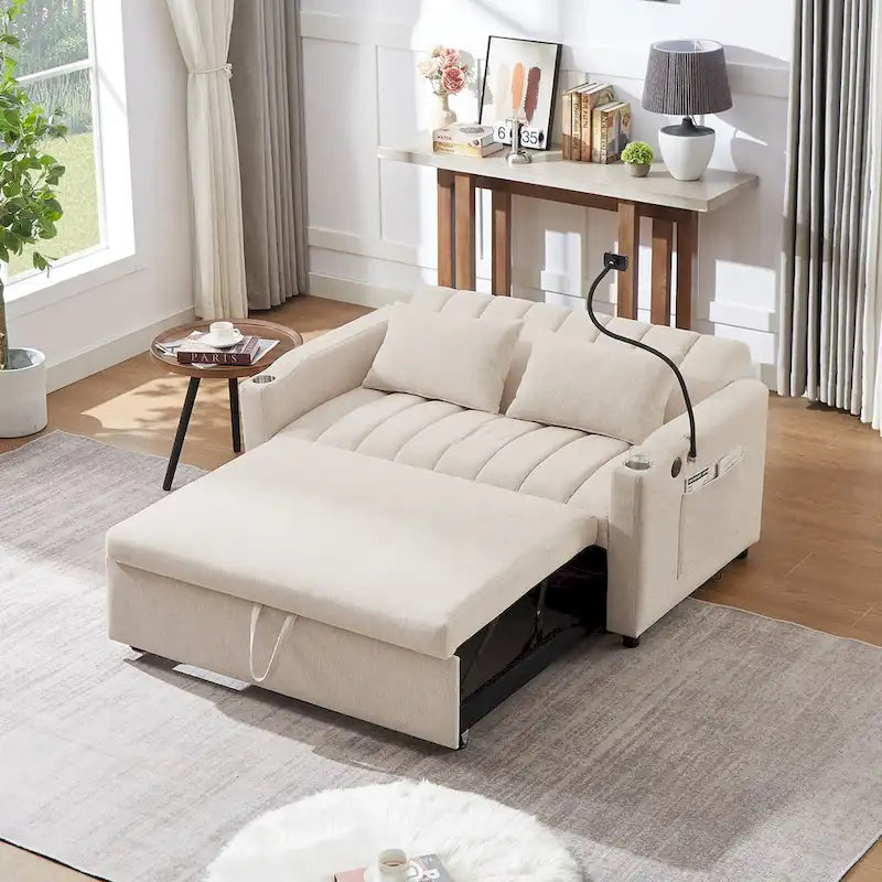 Convertible Sofa Bed with 3-Angle Adjustable Backrest, USB Ports, Cup Holders & Side Pockets, 1100 lbs Capacity