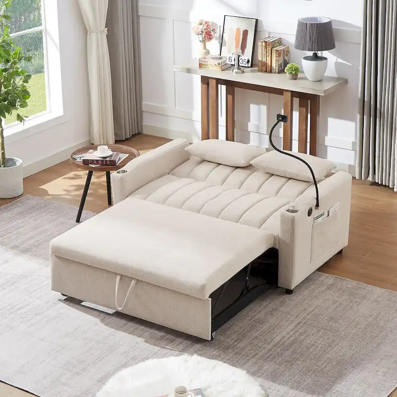 Convertible Sofa Bed with 3-Angle Adjustable Backrest, USB Ports, Cup Holders & Side Pockets, 1100 lbs Capacity