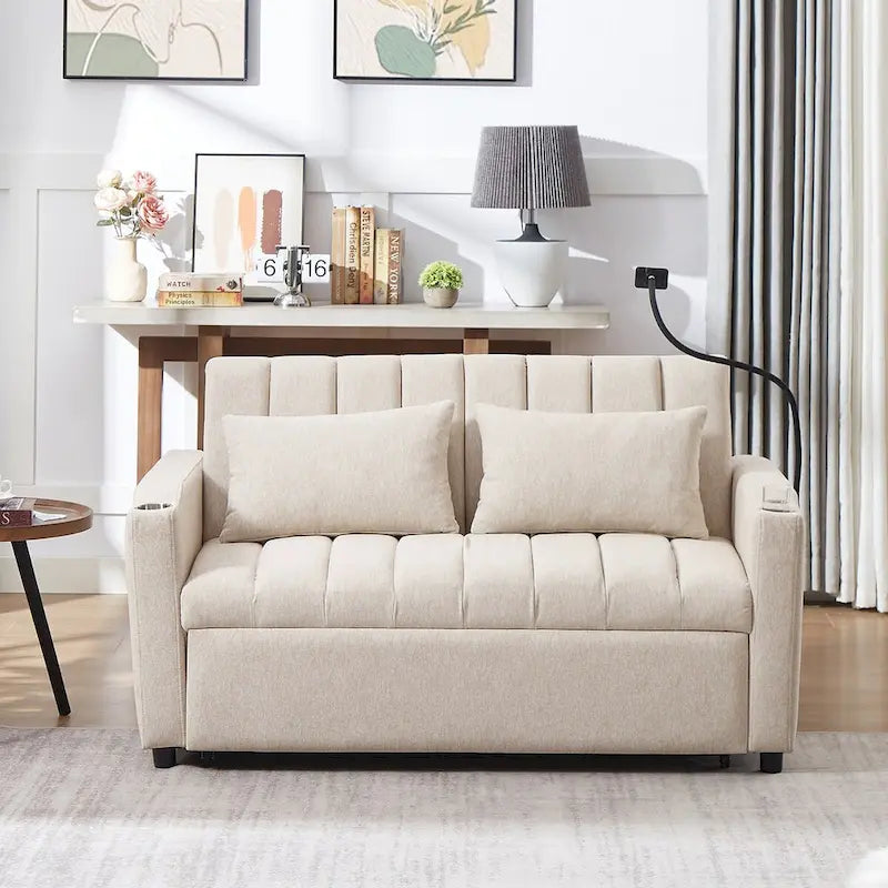 Convertible Sofa Bed with 3-Angle Adjustable Backrest, USB Ports, Cup Holders & Side Pockets, 1100 lbs Capacity