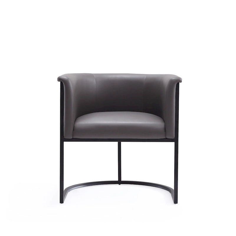 Mid-Century Modern Dining Chair with Leather Upholstered Seat, Art Deco Style, Curved Base