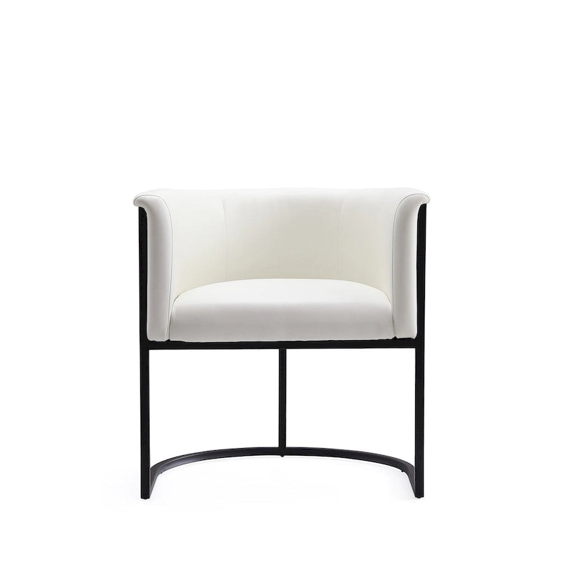Mid-Century Modern Dining Chair with Leather Upholstered Seat, Art Deco Style, Curved Base
