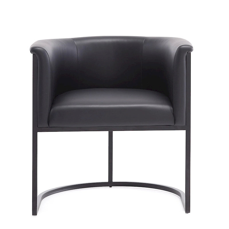 Mid-Century Modern Dining Chair with Leather Upholstered Seat, Art Deco Style, Curved Base