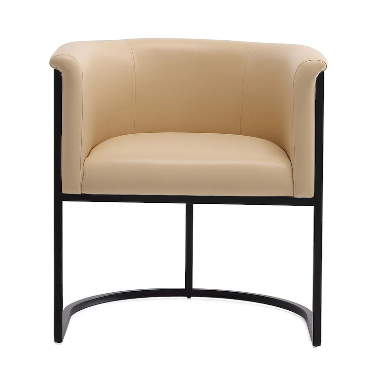 Mid-Century Modern Dining Chair with Leather Upholstered Seat, Art Deco Style, Curved Base
