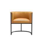 Mid-Century Modern Dining Chair with Leather Upholstered Seat, Art Deco Style, Curved Base