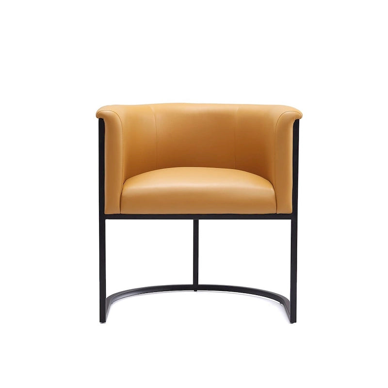 Mid-Century Modern Dining Chair with Leather Upholstered Seat, Art Deco Style, Curved Base
