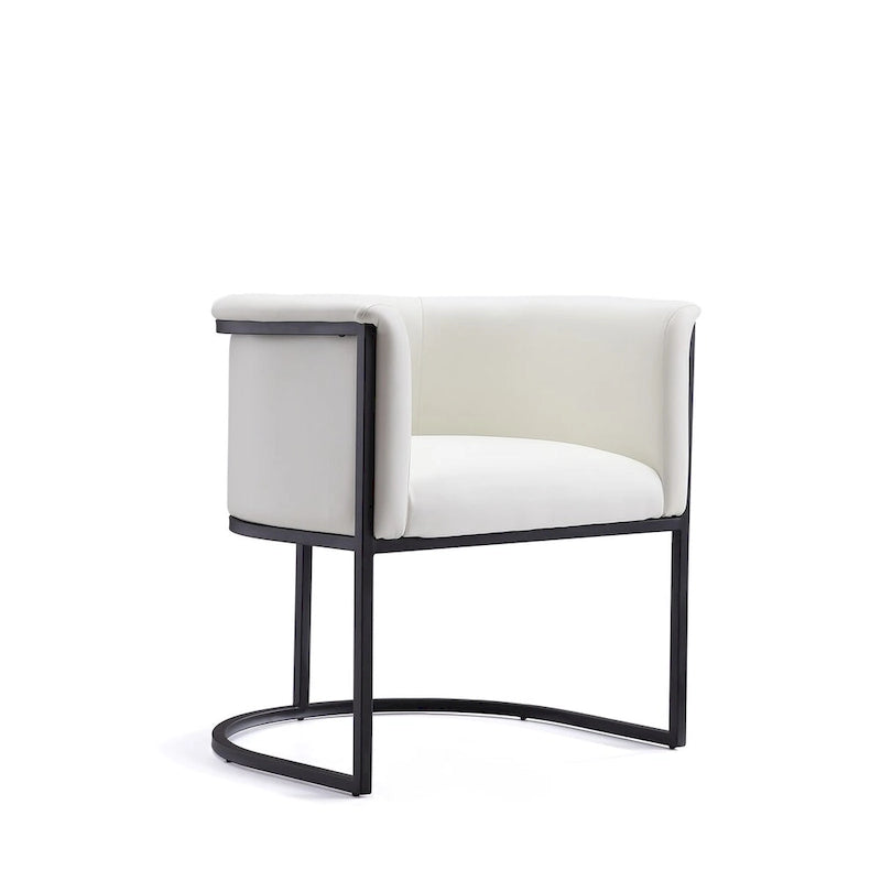Mid-Century Modern Dining Chair with Leather Upholstered Seat, Art Deco Style, Curved Base