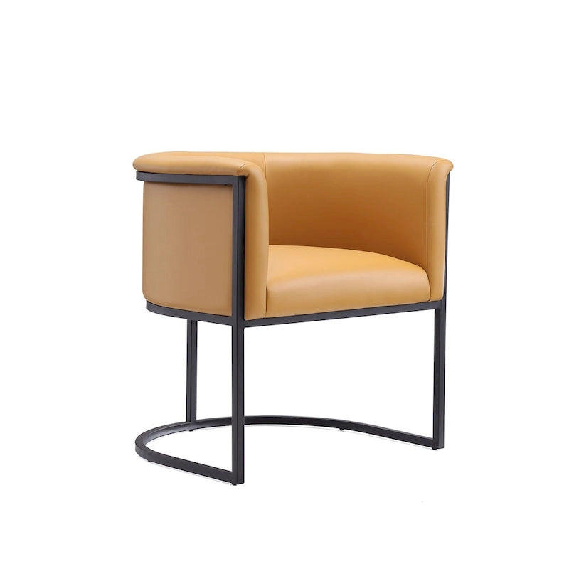 Mid-Century Modern Dining Chair with Leather Upholstered Seat, Art Deco Style, Curved Base