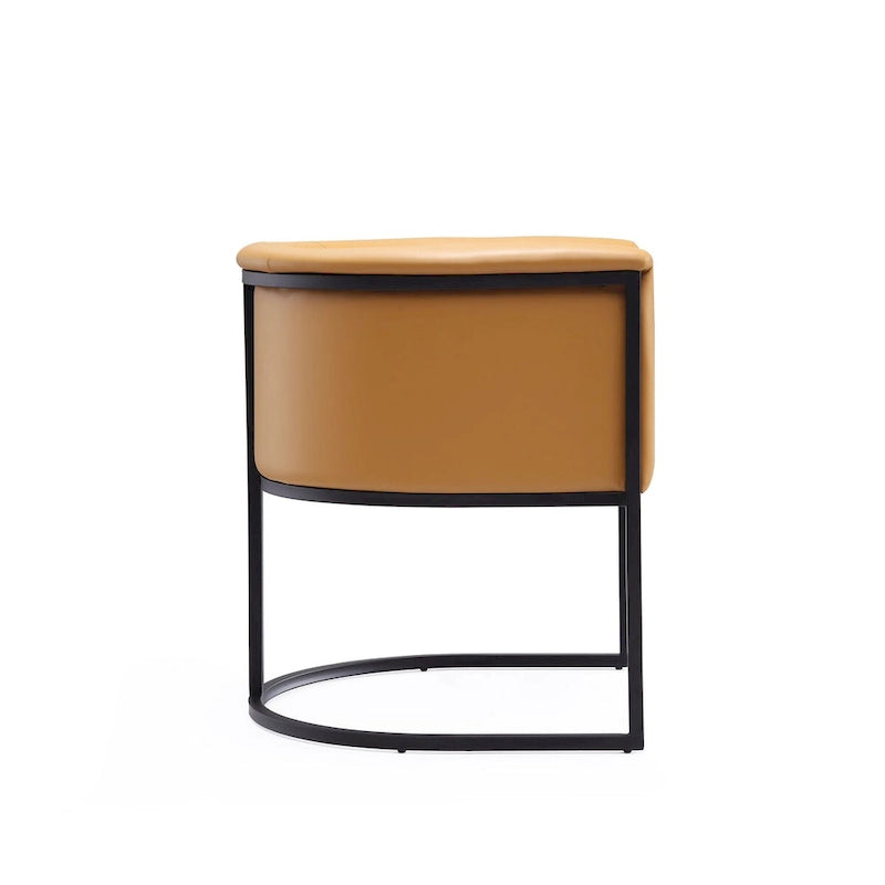 Mid-Century Modern Dining Chair with Leather Upholstered Seat, Art Deco Style, Curved Base