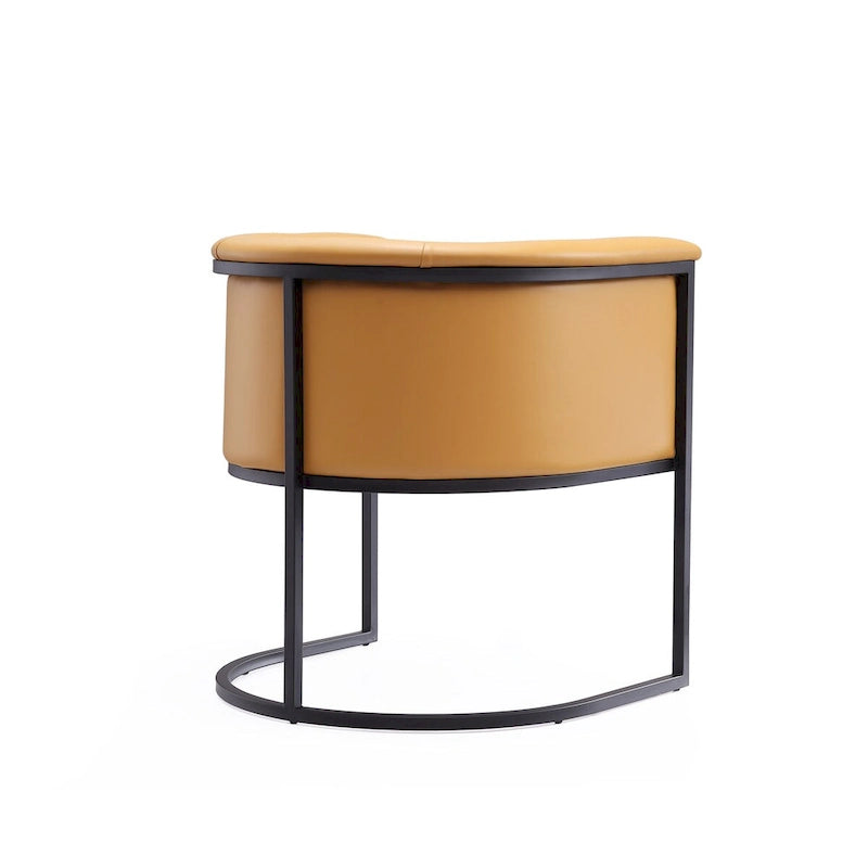Mid-Century Modern Dining Chair with Leather Upholstered Seat, Art Deco Style, Curved Base