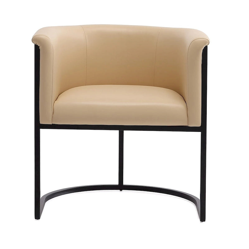Mid-Century Modern Dining Chair with Leather Upholstered Seat, Art Deco Style, Curved Base