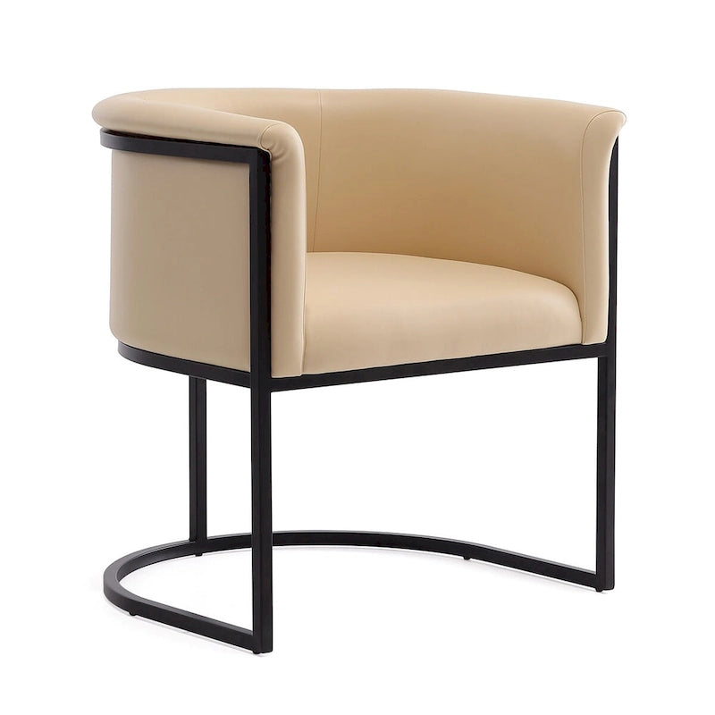 Mid-Century Modern Dining Chair with Leather Upholstered Seat, Art Deco Style, Curved Base