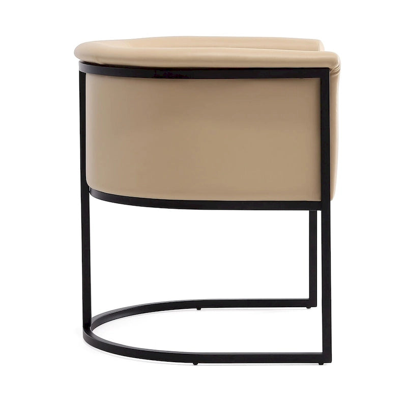 Mid-Century Modern Dining Chair with Leather Upholstered Seat, Art Deco Style, Curved Base