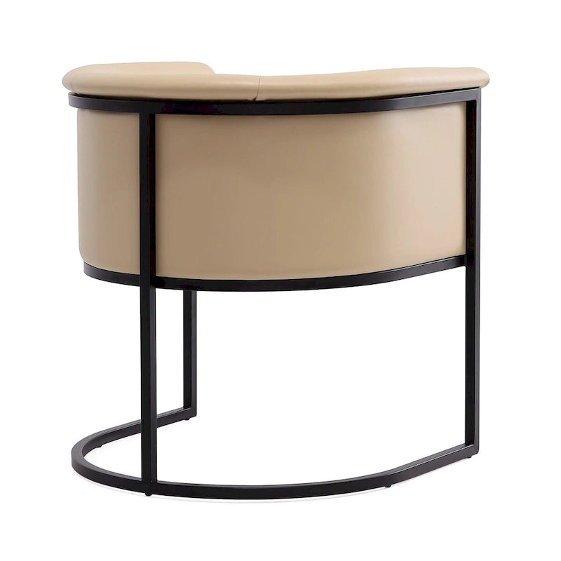 Mid-Century Modern Dining Chair with Leather Upholstered Seat, Art Deco Style, Curved Base