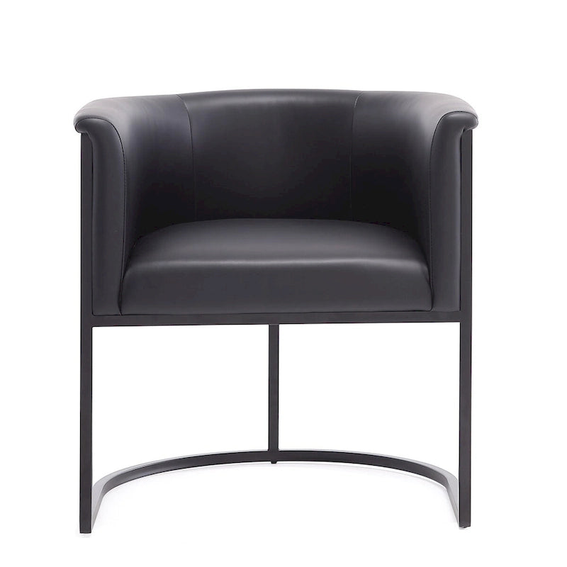 Mid-Century Modern Dining Chair with Leather Upholstered Seat, Art Deco Style, Curved Base