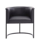 Mid-Century Modern Dining Chair with Leather Upholstered Seat, Art Deco Style, Curved Base