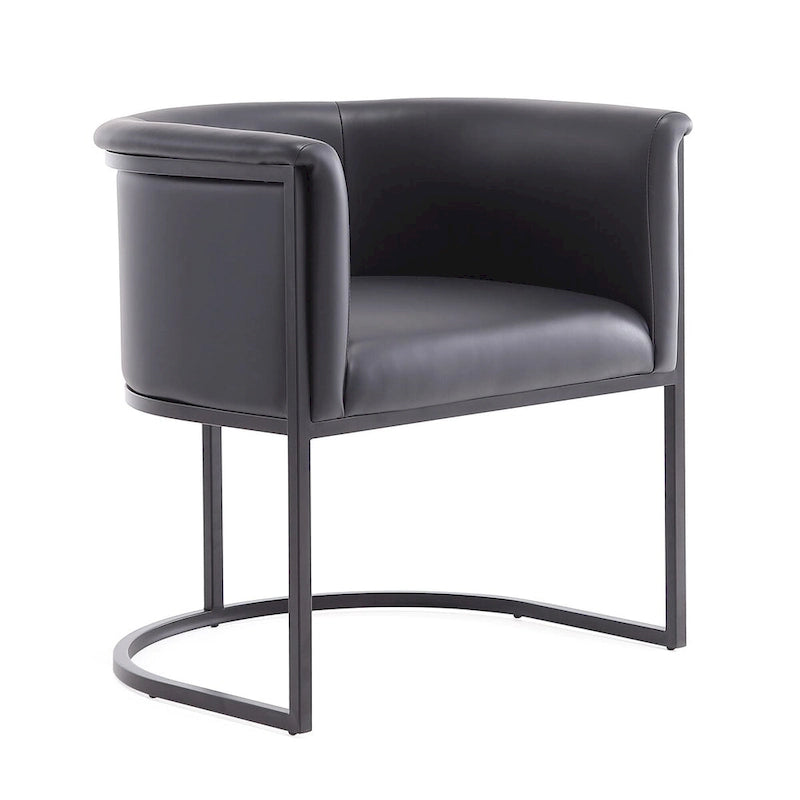 Mid-Century Modern Dining Chair with Leather Upholstered Seat, Art Deco Style, Curved Base