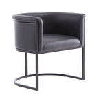 Mid-Century Modern Dining Chair with Leather Upholstered Seat, Art Deco Style, Curved Base