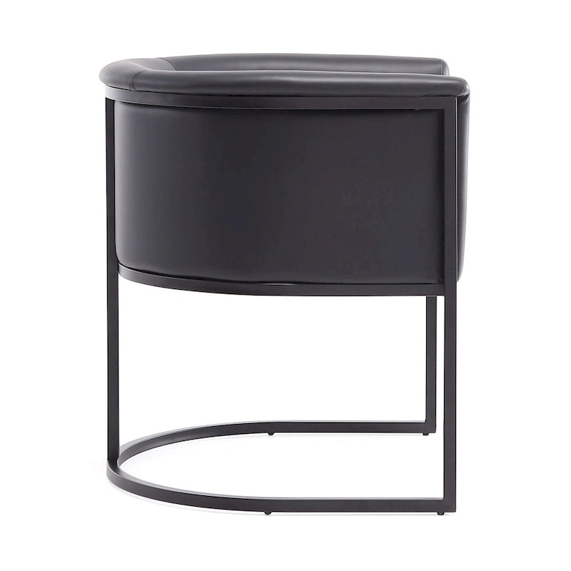 Mid-Century Modern Dining Chair with Leather Upholstered Seat, Art Deco Style, Curved Base