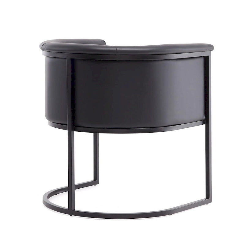 Mid-Century Modern Dining Chair with Leather Upholstered Seat, Art Deco Style, Curved Base