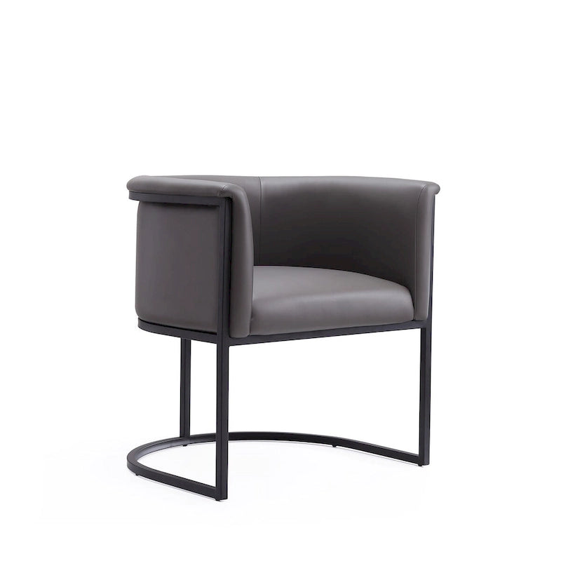 Mid-Century Modern Dining Chair with Leather Upholstered Seat, Art Deco Style, Curved Base