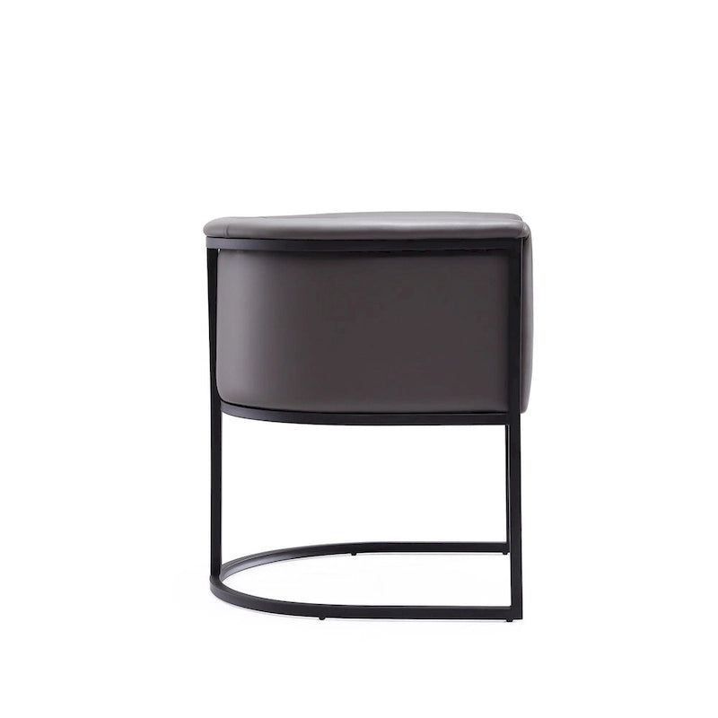 Mid-Century Modern Dining Chair with Leather Upholstered Seat, Art Deco Style, Curved Base