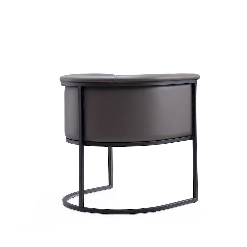 Mid-Century Modern Dining Chair with Leather Upholstered Seat, Art Deco Style, Curved Base