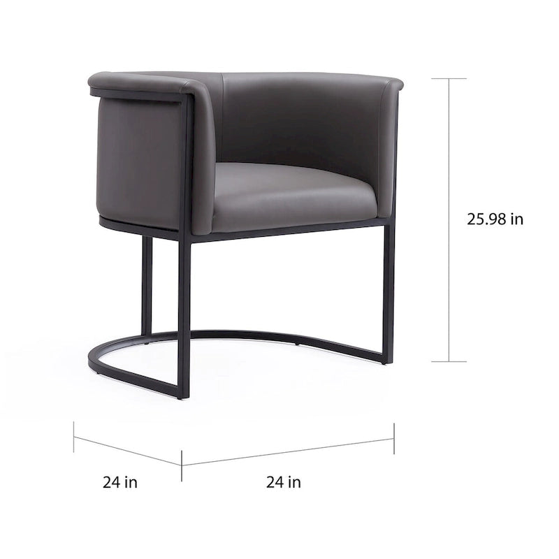 Mid-Century Modern Dining Chair with Leather Upholstered Seat, Art Deco Style, Curved Base