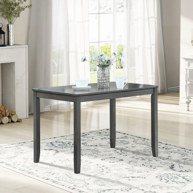Rectangular Dining Table for 4, MDF & Solid Wood Legs, Water-Resistant Surface, 45.5"L x 28.5"W x 30"H, Gray